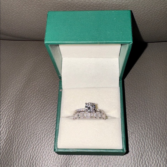 Moissanite Ring Set (round solitaire and emerald full eternity band) ✨ - Picture 3 of 9